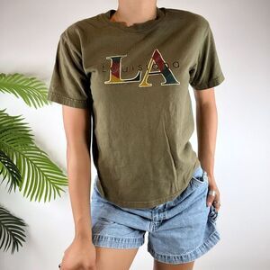 Vintage 90s Grunge Green Indie Louisiana Crew Neck Graphic T-Shirt / Size: M